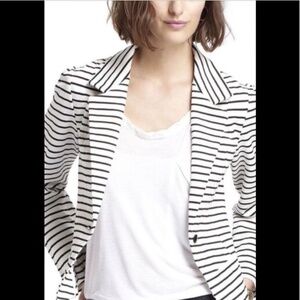 Anthropologie Cartonnier Blazer Navy White Stripe Nautical Two Button Front Sz M